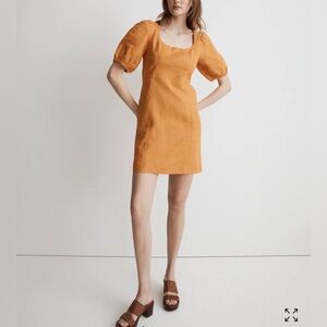 Madewell Ochre Fresco Puff Sleeve Mini Dress 👗